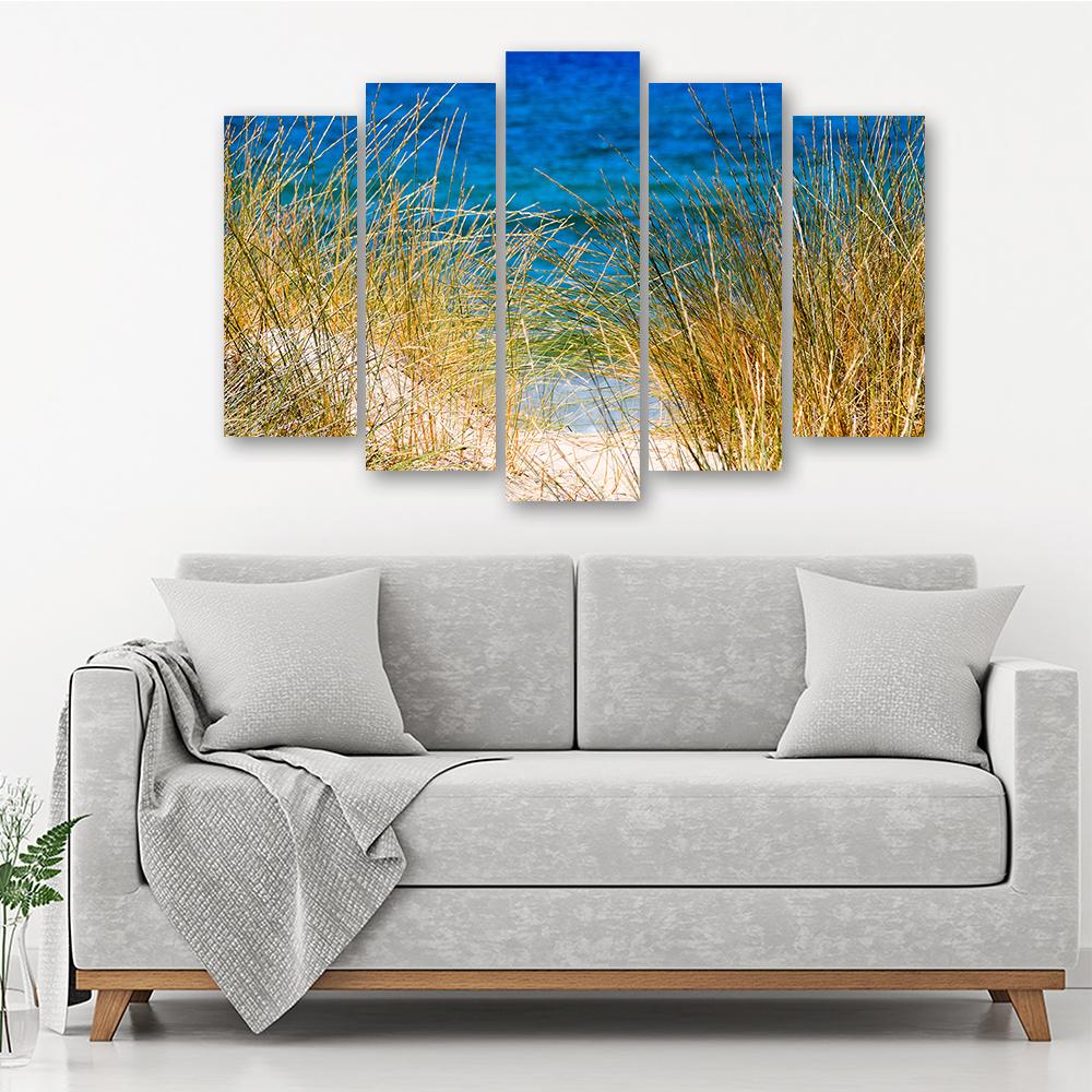 Five Piece Picture Canvas Print Grass Sea Beach