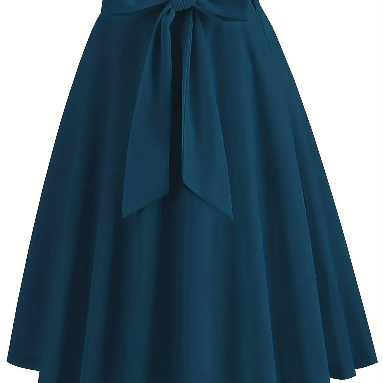 

Plus Size Women s Retro Elegant Midi Skirt - Versatile Solid Color 4XL павлин голубой