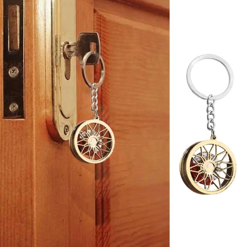 Car Wheel Keychain for Drivers, Rotating Brake Disc Metal Key Ring with Backpack Charm and Auto Culture Style Accessory