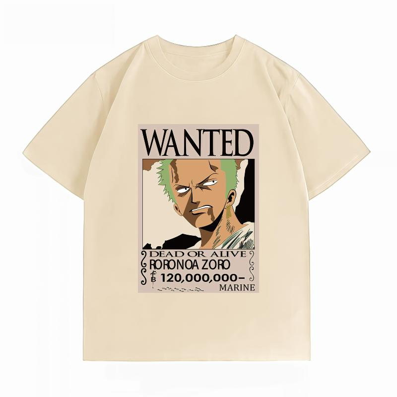 Unisexs Clothing New 100 Cotton Breathable Summer TShirt One Piece Roronoa Zoro Wanted Print Casual Streetwear Unisexs Tops