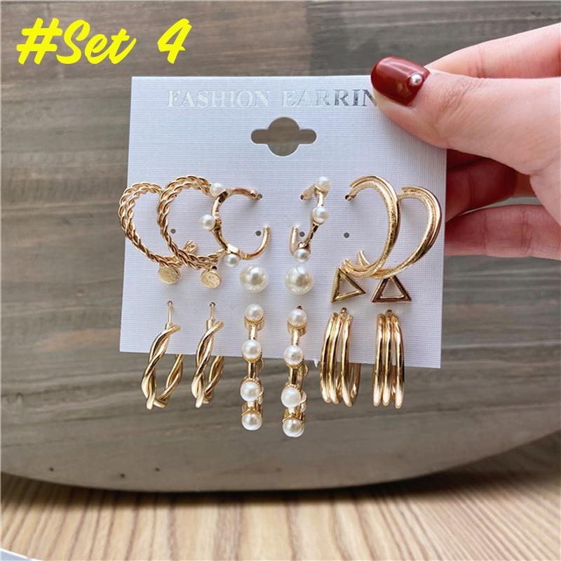 17KM Fashion Pearl Hoop Earrings Set for Women Geometirc Gold Metal Circle Hoop Earrings Brincos 2021 Trend Jewelry Gift