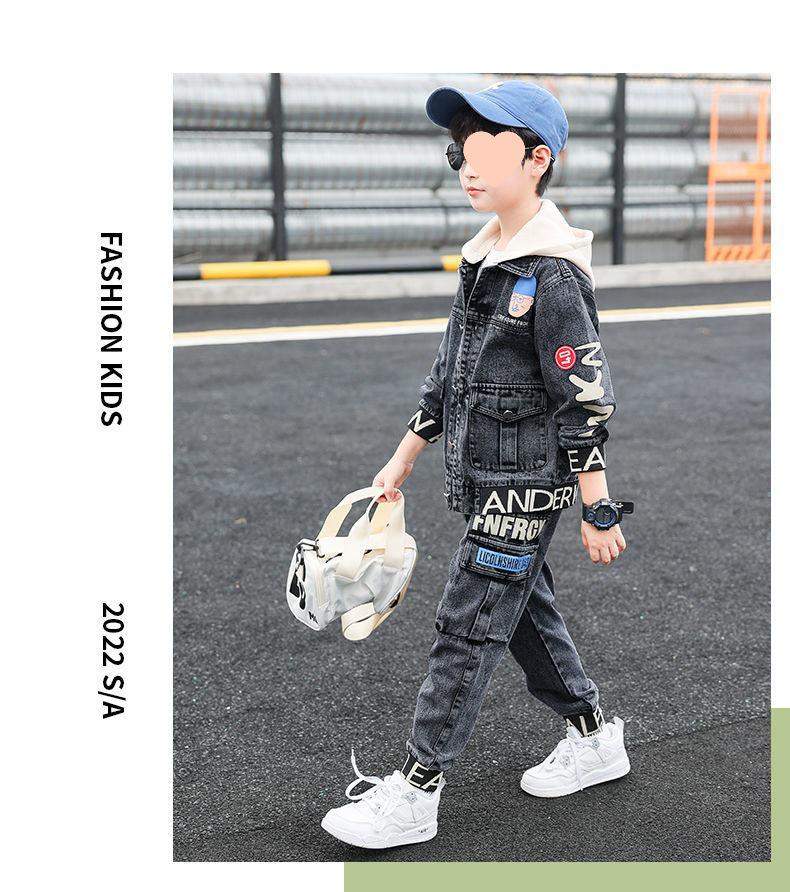 2025 Boys' Fashionable Autumn Denim Outfit - Korean Style Chic Two-Piece Set for Kids
