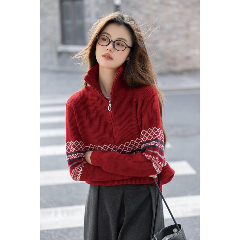 Mocana Women's Jacquard Half-Zip Striped Knit Sweater