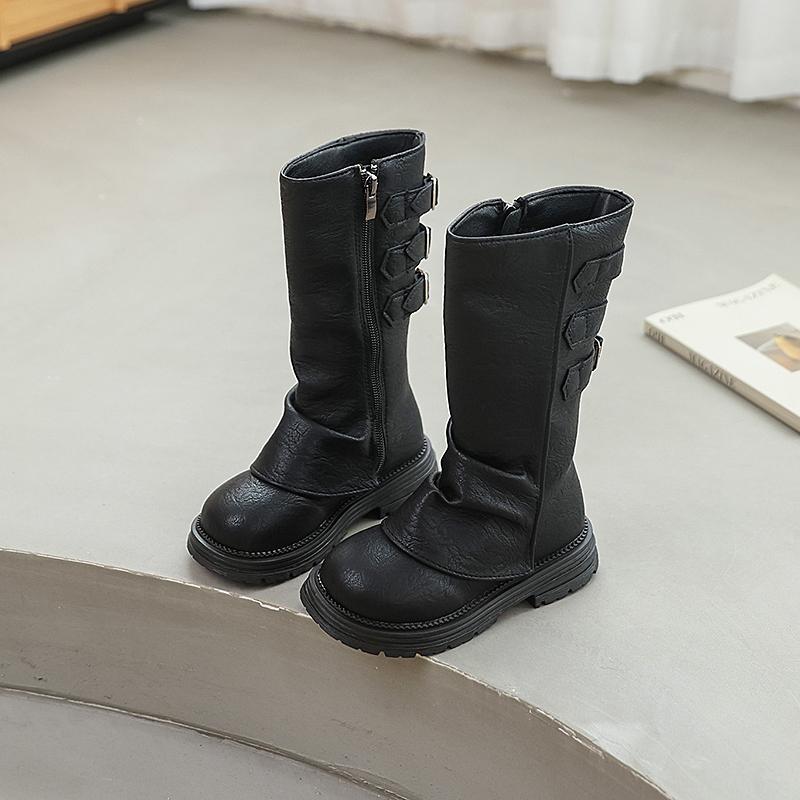 Autumn Toddlers Long Boots Black Brown Kids Causal Mid-calf Boots for Girls  Round-toe Children's Causal Platform Boots
