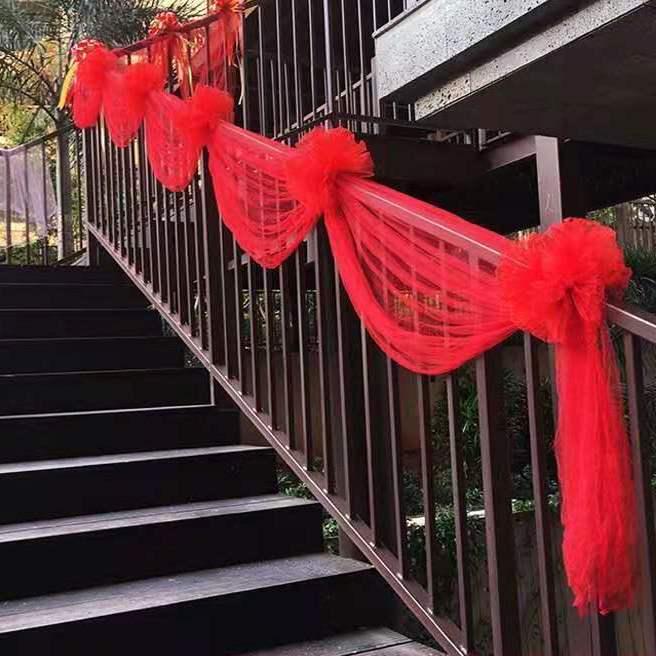 Wedding Gauze Curtain & Decoration with Floral Ball - Perfect for New Home & Stair Handrails, Free Shipping