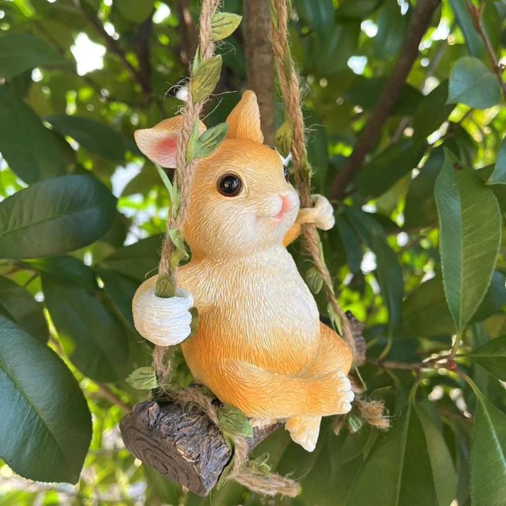 Garden Decoration Hanging Pendant Outdoor Courtyard Mini Animals Figurine Cute Rabbit Swinging