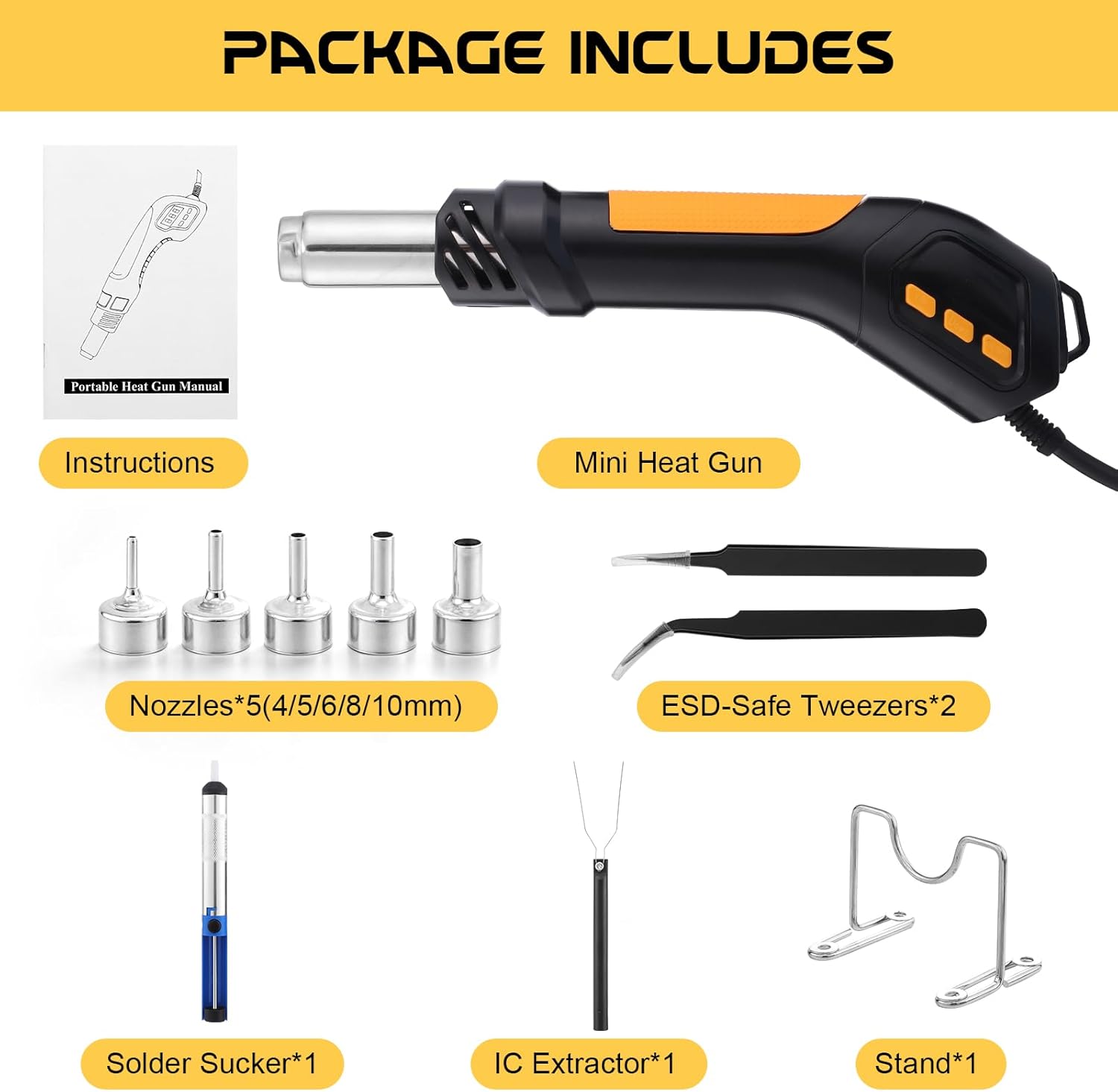 

Heat Gun 700W 212°F-932°F Mini Soldering Hot Air Rework Station with LED Display & 5 Nozzles for Electronics DIY United States
