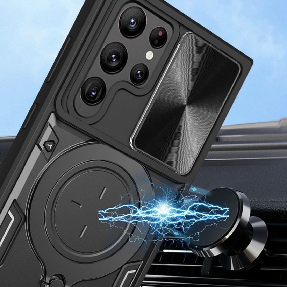 Camera Slide Window Protect Case For Samsung S24 Ultra S23 Plus S22 S21 FE S20 FE Note 20 Ultra Magnetic Ring Holder Phone Cover