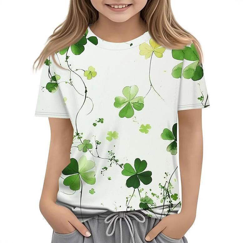 New Four Leaf Clover Pattern Children's Women's Short Sleeve Round Neck T-shirt