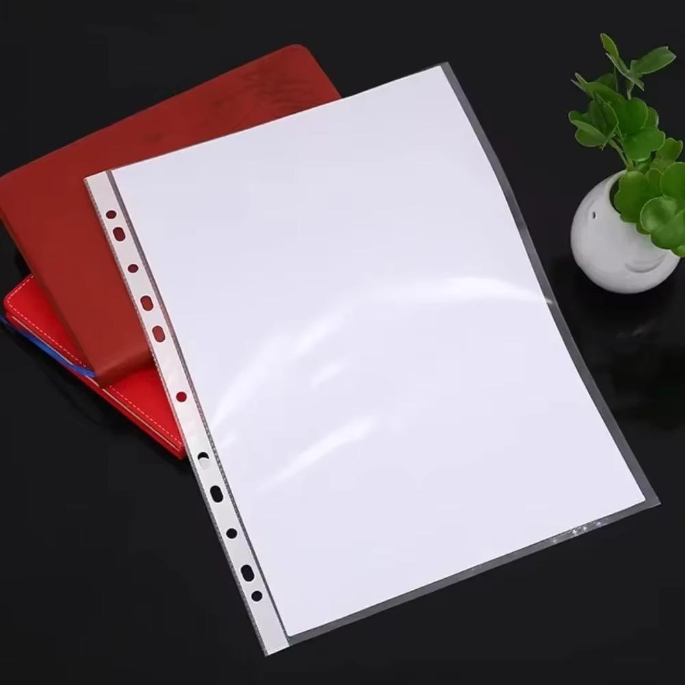 100pcs 11 Holes Transparent Plastic Punched File Folders A4 Document Sleeves Protector Office Supplies