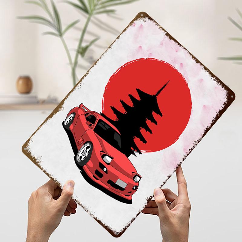 Red Sports With Pagoda Sports Car Tinplate Poster Custom Wall Art Vintage Metal Signs Retro Tin Plaque for Wand Deko House Decor