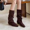 Fashion Fashion Flock Women Mid-Calf Boots Shoes With Height Increasing Footwear Pleated Ladies Modern Boots Female Slip On Shoes