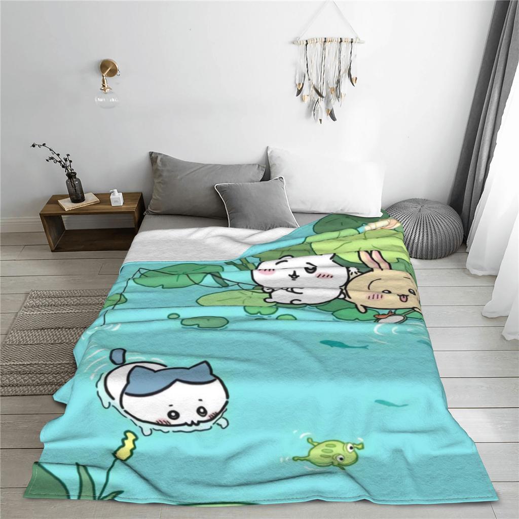Chiikawa Fishing Plush Blankets Child  Flannel Throw Blanket For Bedroom Warm Soft Custom Quality Bedspread Birthday Present