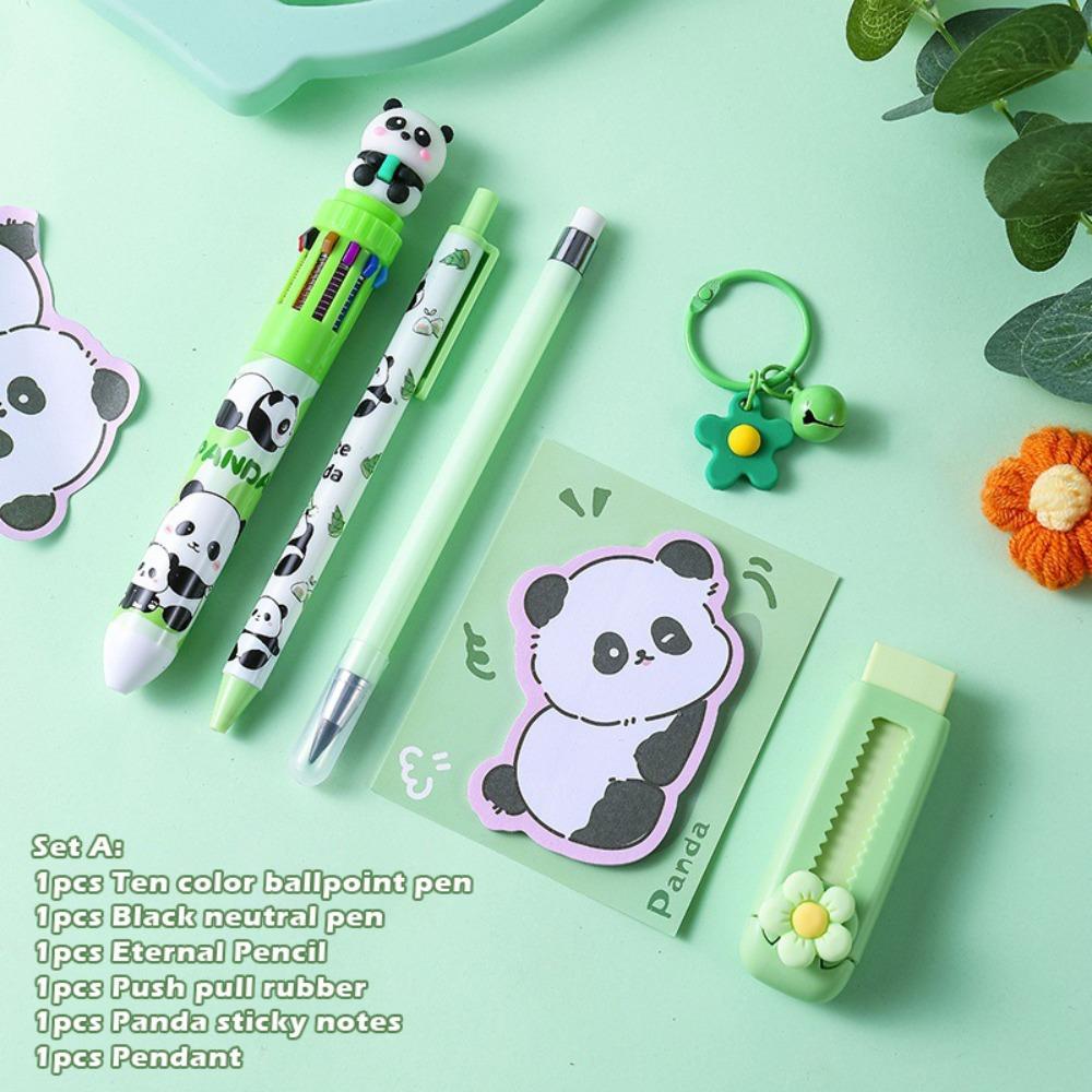 

Набір канцтоварів 8-в-1 Дизайн панди Кулькова ручка Міцна гумка Назад до школи Set A