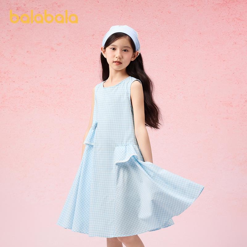 Balabala Girls' Plaid Sleeveless Princess Dress - Summer Collection
