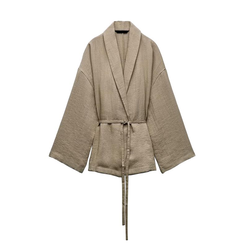 Spring New Texture Double Breasted Kimono Coat 5427734 Shoelace Pajamas Style Pants 4391423