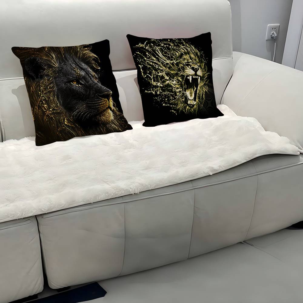 Black Gold Eagle Lion Pillowcase Toon Gift Cushion Cover Bedroom Home Sofa Chair Seat Decor Pillow Case