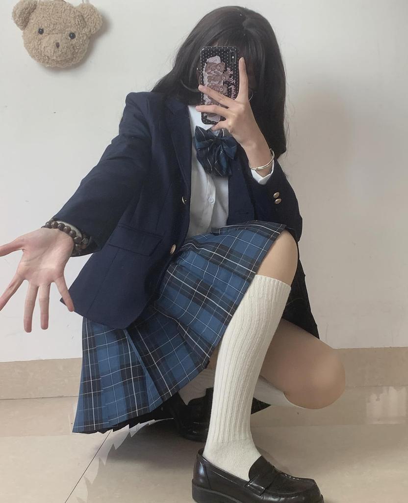 QOOLY JK Uniform Cosplay Studentská Školní Bunda Módní JK Cos Kostým Námořnická Modrá Velikost S Dámská
