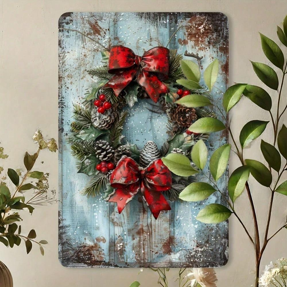 Merry Christmas Vintage Metal Tin Sign 8x12 Inch Durable Iron Wall Art for Home Bar Cafe Garage Decor Pre-Drilled Holes Easy Hang