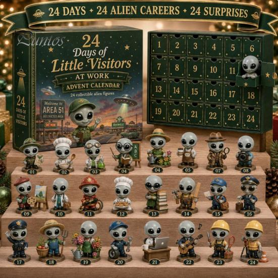 Holiday Countdown Ornament Box 2026 Spirit Advent Calendar, 24-Day Mini Figure Set, Elf Alien Festive Home Decor Ornaments Fairy Christmas Collection,