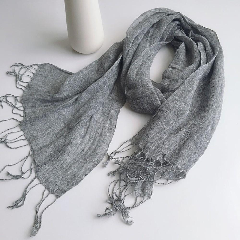 Long Tassel Sun Protection Wrap Solid Color Neck Scarf Casual Pure Linen Scarf Spring Summer