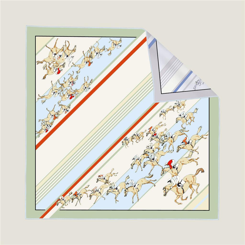 Hand-Rolled 90cm Twill Silk Scarf for Women Double-Sided Carriage Print Square Versatile Wrap Shawl Hijab Accessory