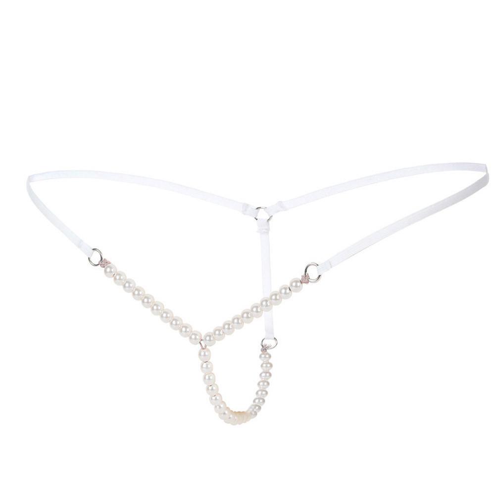 Sexy Women Pearl G-String And Thongs Solid Low Waist Underwear 