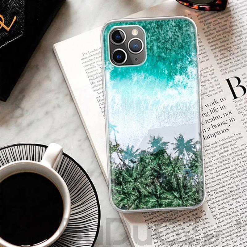Summer Beach Sunset Sea Palm Tree Cover For iPhone 16 15 14 13 12 11 Pro Max Apple Phone Case X XS 7 Plus 8 + Art Customized Pri