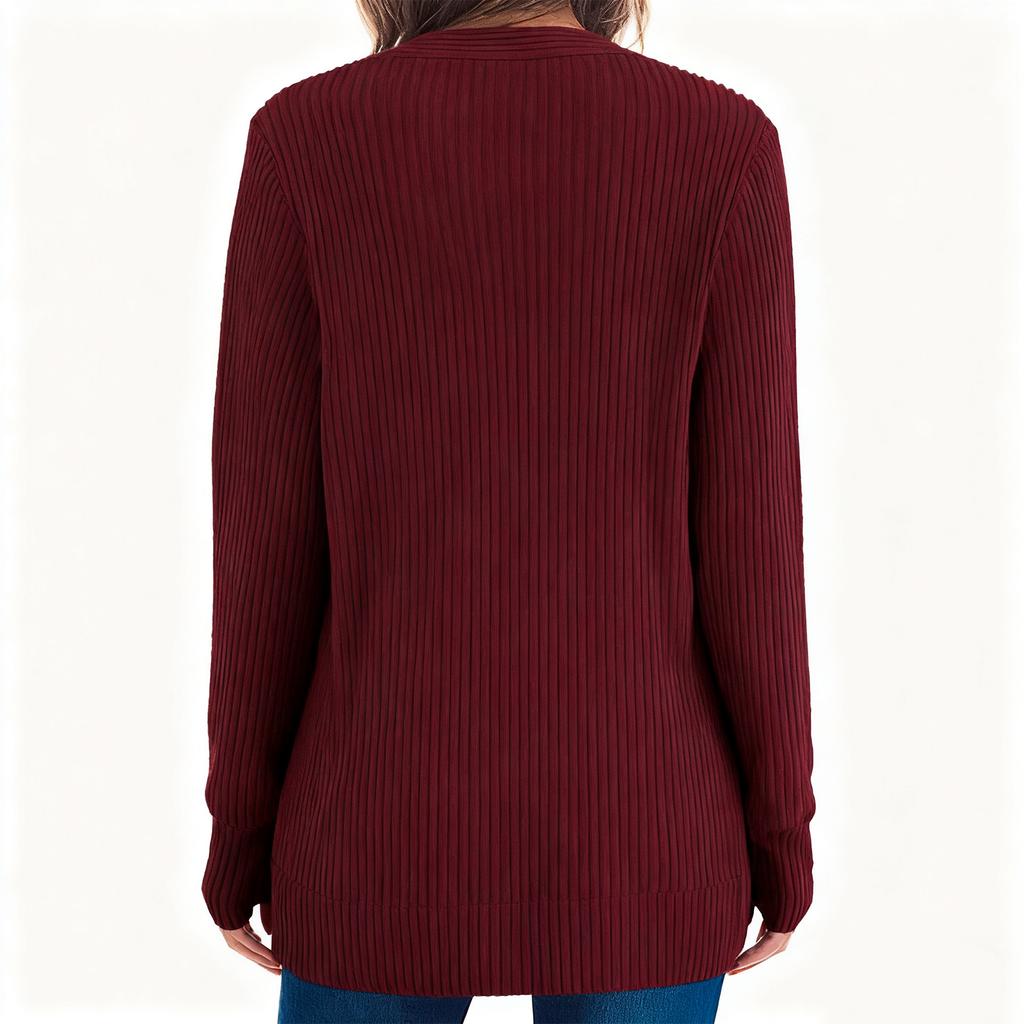 Women's Casual Fashion V-Neck Color Long Sleeve Knit Coat
