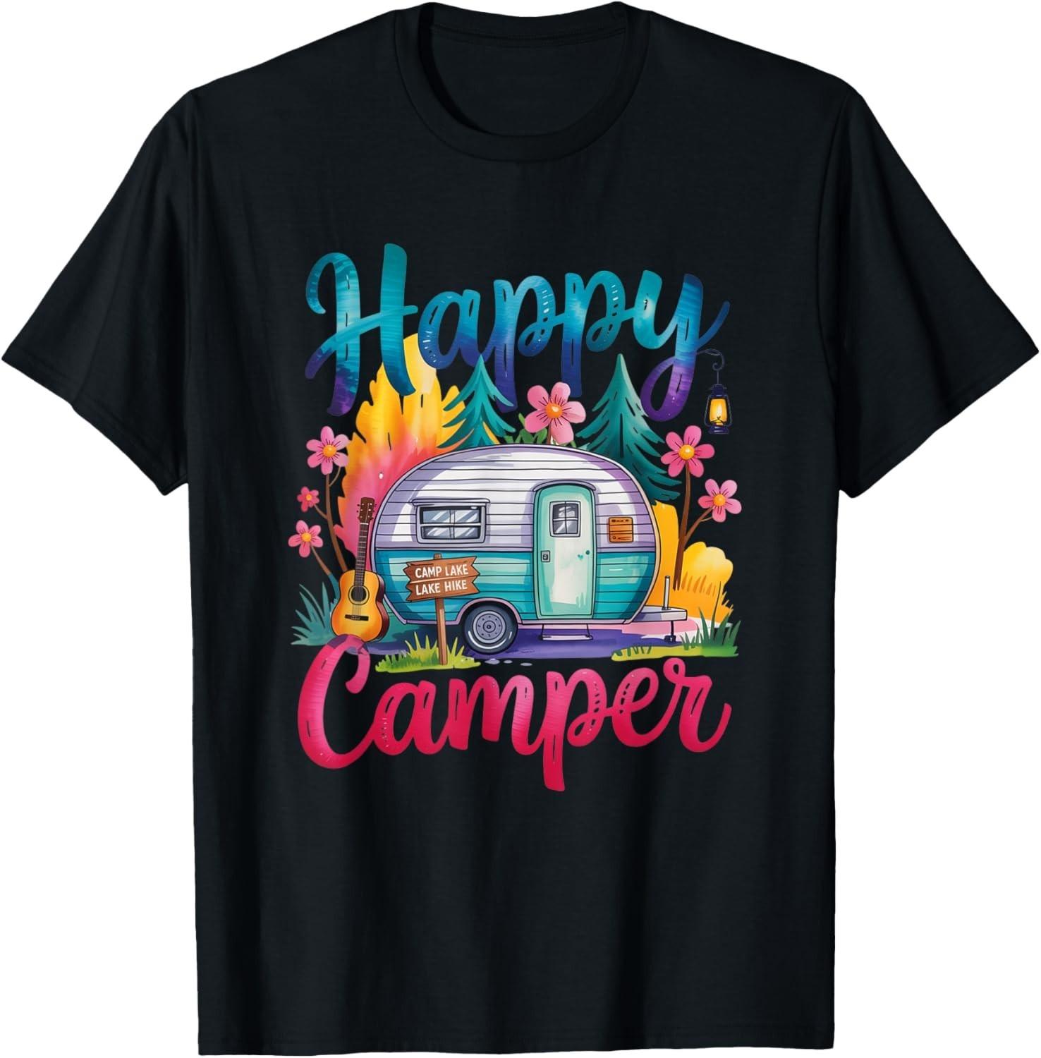 Забавная одежда для кемпинга Happy Camper, унисекс футболка с прицепом L