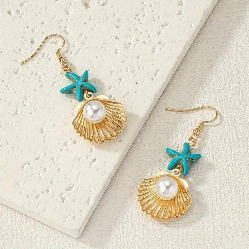 Popular Seaside Beach Imitation Pearl Starfish Ocean Style Earrings Fashionable Natural Leisure Style Earrings