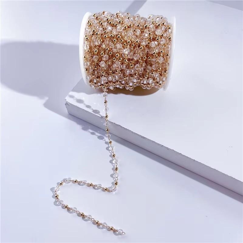 

1meter 4mm Glass Crystal Beads Chains Necklace Copper Metal Link Bracelet Chains Bulk Lot for Diy Jewelry Making Accessories