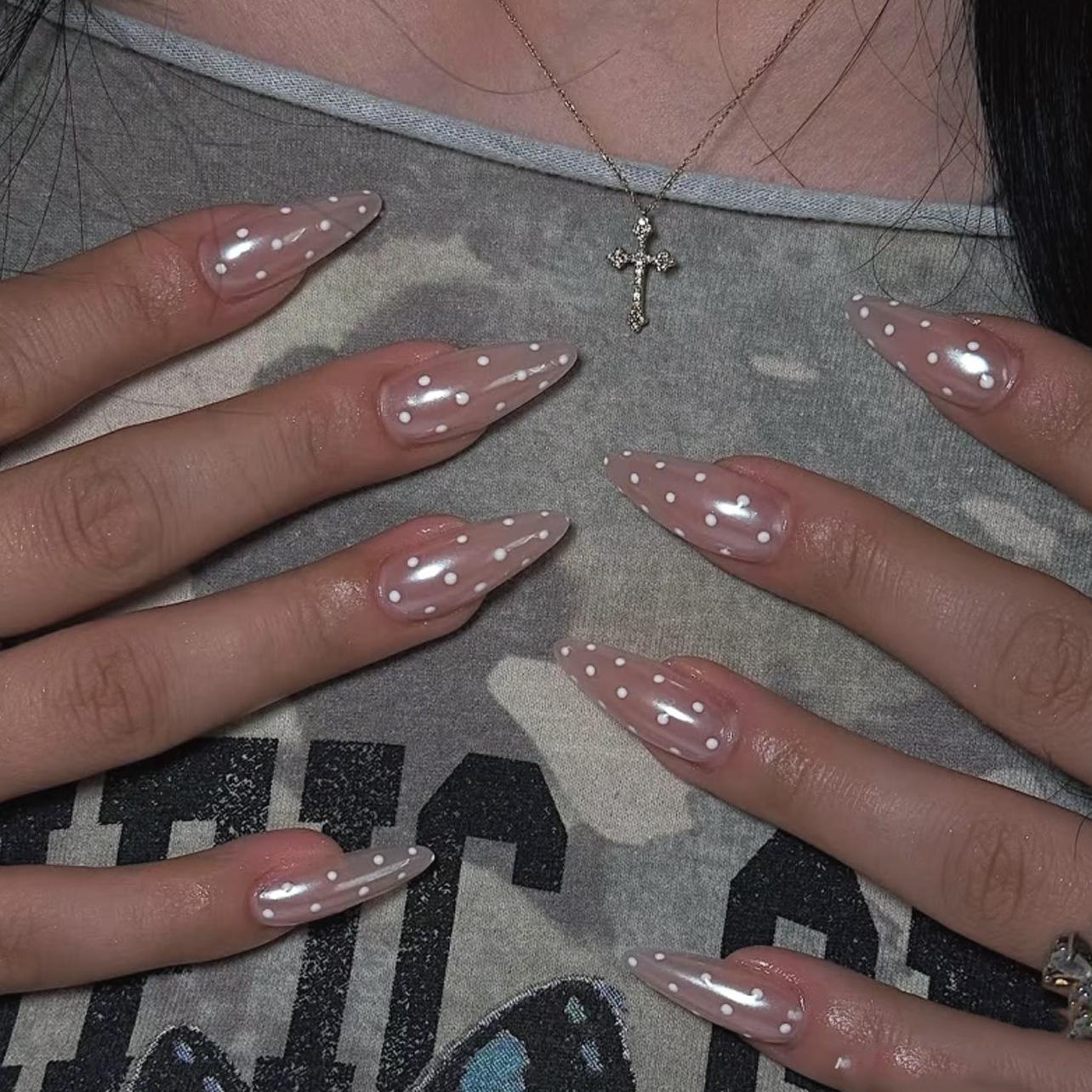 Simple nude wearing nail hot-selling flash coating wearing nail piece white polka dot nail art fake nail