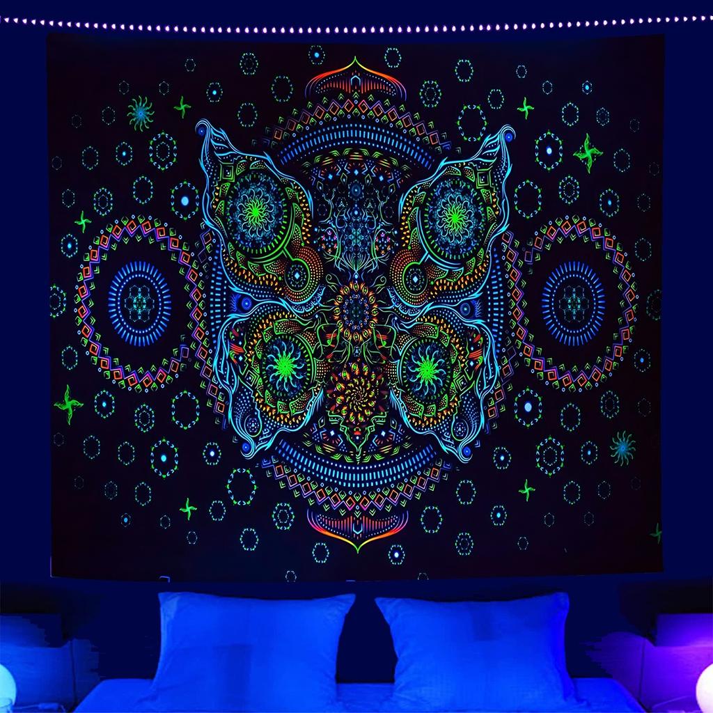 Blacklight Tapestry UV Reactive Meditation Zen Wall Hanging Peach Skin 2D Flat Print Psychedelic Fractal Decor for Bedroom