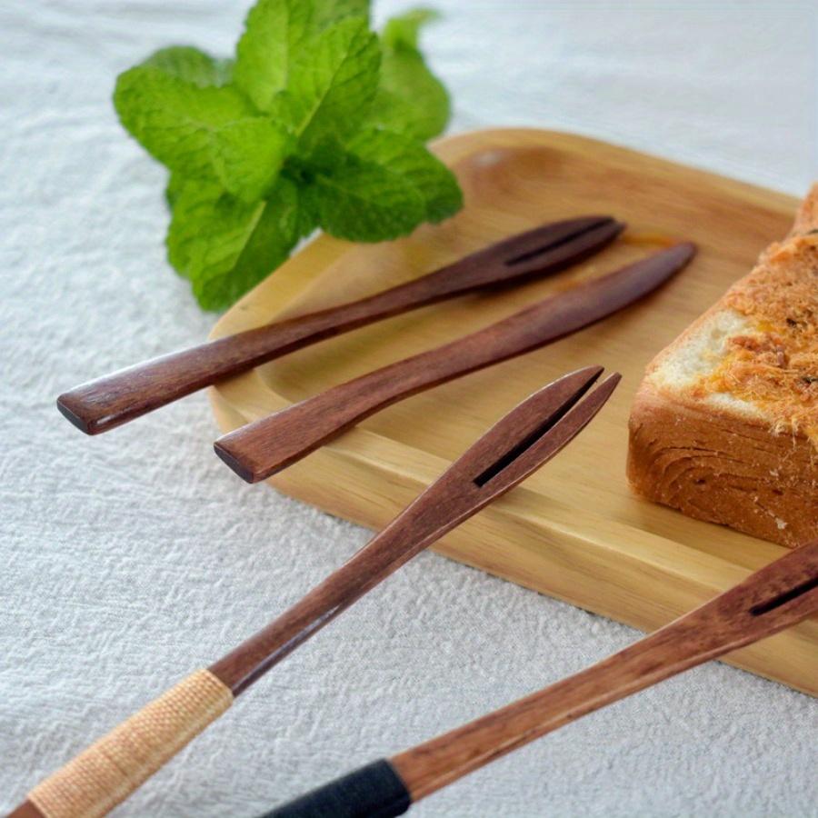 1SET Vysoce kvalitní dřevěný nůž a vidlička -- Vidlička na ovoce Dezert Vidlička Vidlička na dort Dřevěný nůž a vidlička Vidlička na polena Nádobí Kráječ na dorty