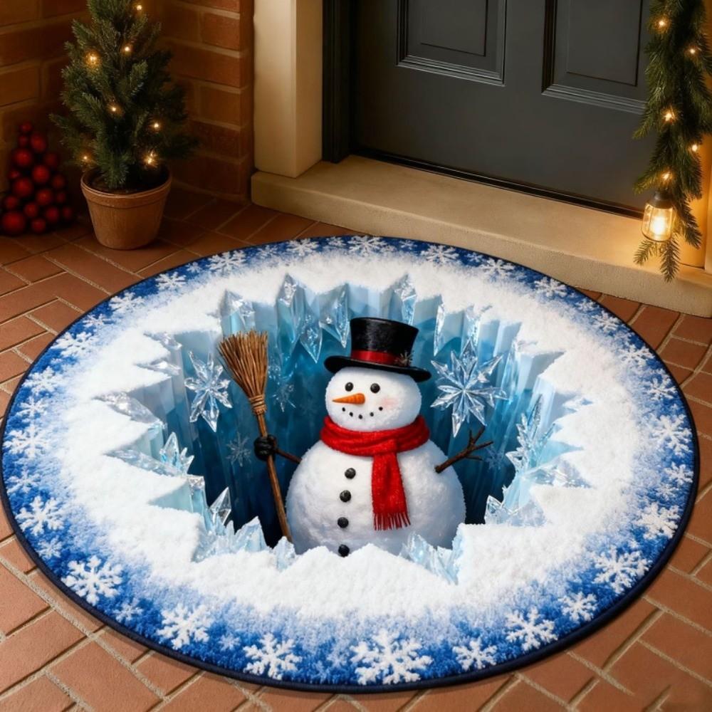 2D Flat Printed 3D Illusion Rug Santa Claus Xmas Home Decor Round Vortex Carpet  Indoor