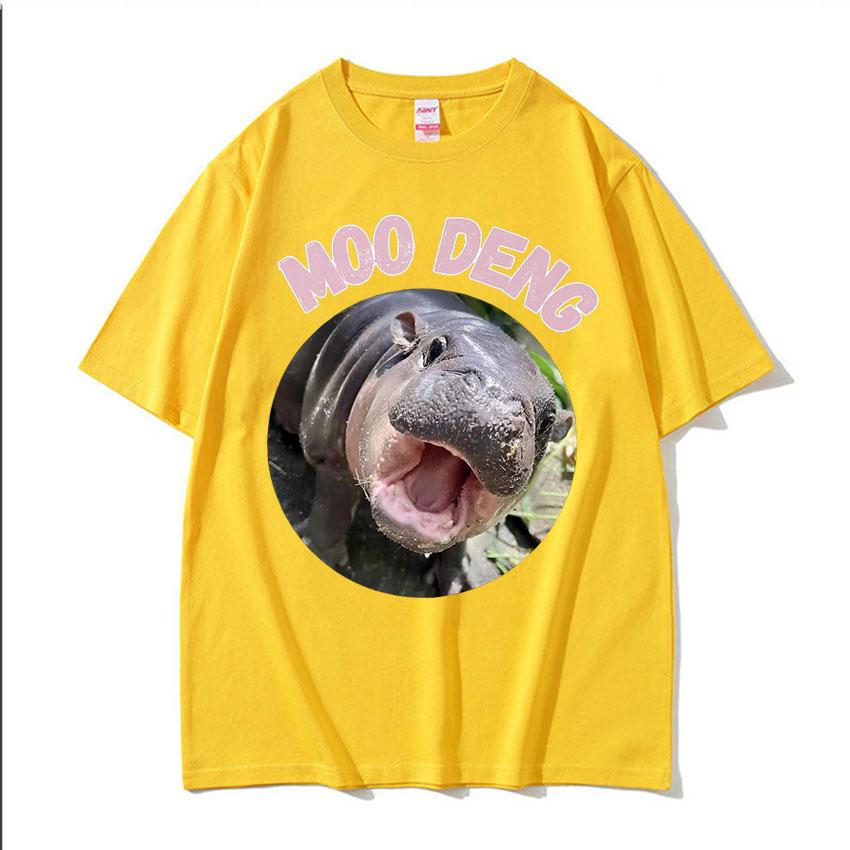 Moo Deng Bouncy Pig in Thai Picture The Cute Baby Hippo Funny Meme T Shirts Unisex Women Casual 100 Cotton Oversized Tshirt Tops