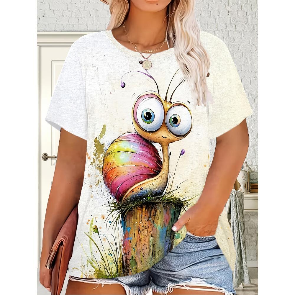 Women s Cute Snail Graphic T-Shirt - Soft Lightweight Summer Casual Short Sleeve Top Y2k Ladies Clothes T-shirt Tees M