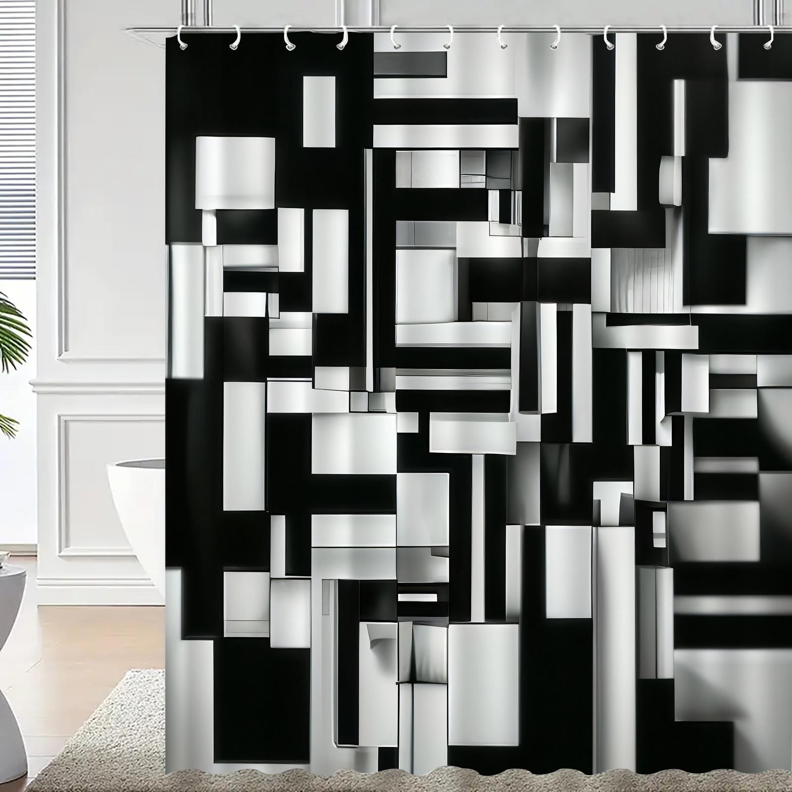 

Modern Black And White Geometric Waterproof Mildew-Resistant Shower Curtain - Abstract Design For A Stylish Bathroom Décor W90XH180cm