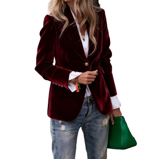 Golden Velvet Suit Coat Lapel Long Sleeve Single Button Suit Jacket with Flap Pockets Slim Fit Three-Dimensional Tailoring Outerwear