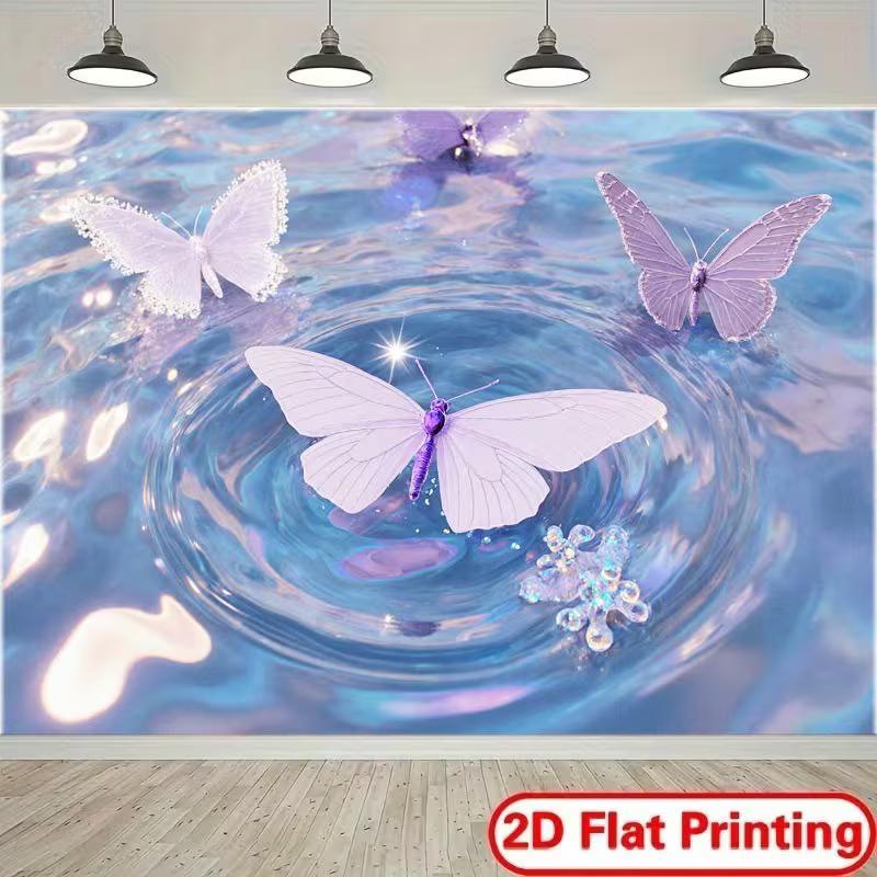 

2D Magical Water Ripple Backdrop with Purple and White Butterflies for Aesthetic Room Decor 47.2x31.5inch/120*80cm