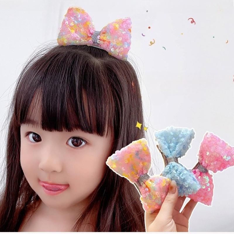 Children's color sequined three-dimensional bow hairpin girl cute princess top clip hair accessories