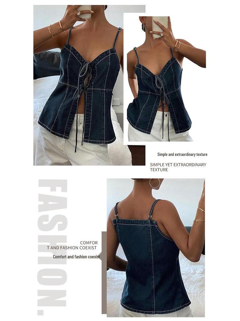 Sexy Sleeveless Tie-Up Denim Camisole Vest