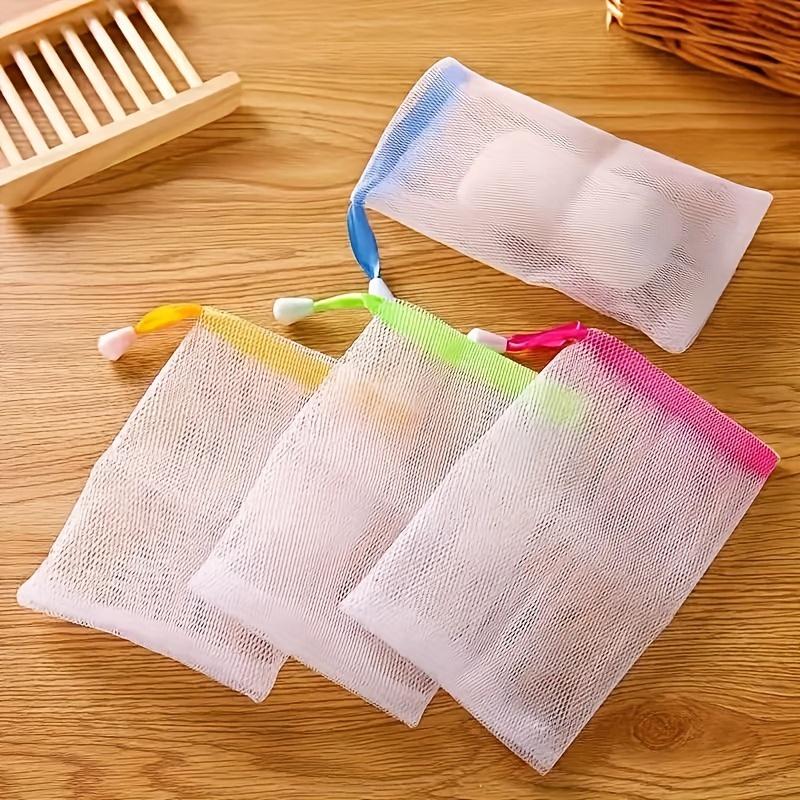 10 PCS Exfoliating Mesh Soap Saver Pouch Bag Sack, Face Cleansing Foaming Nets, White Pouch With Drawstring (Color Random)
