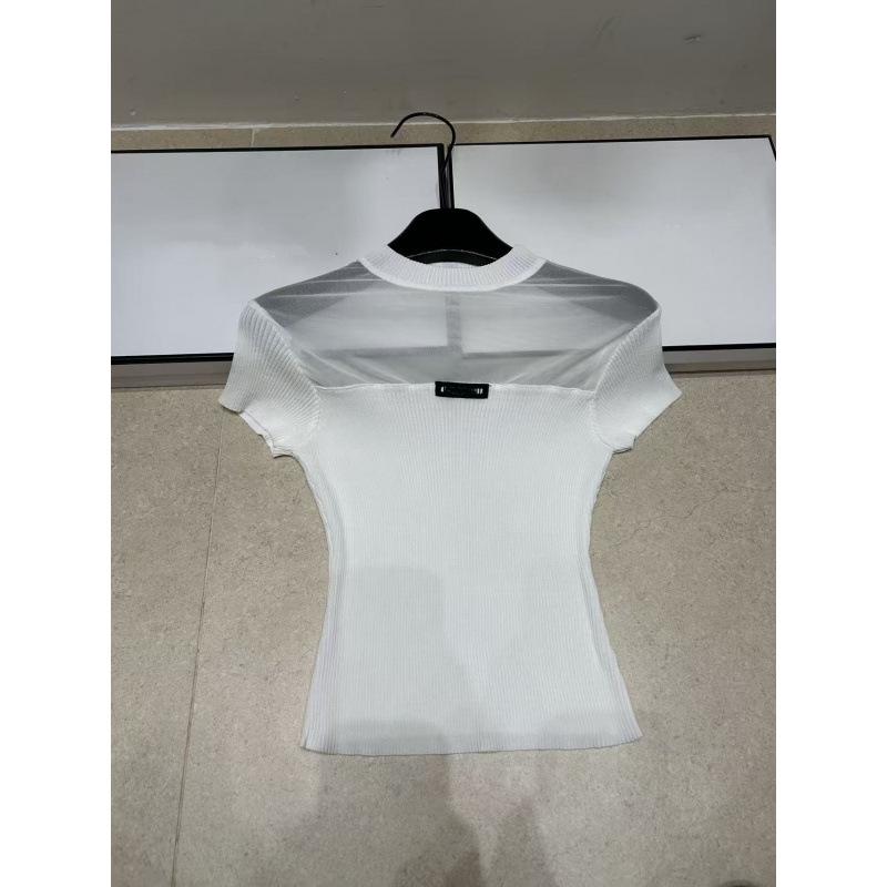 Summer 2026 Casual Sexy Knit Mesh Hollow Round Neck Short Sleeve Slim Fit Top