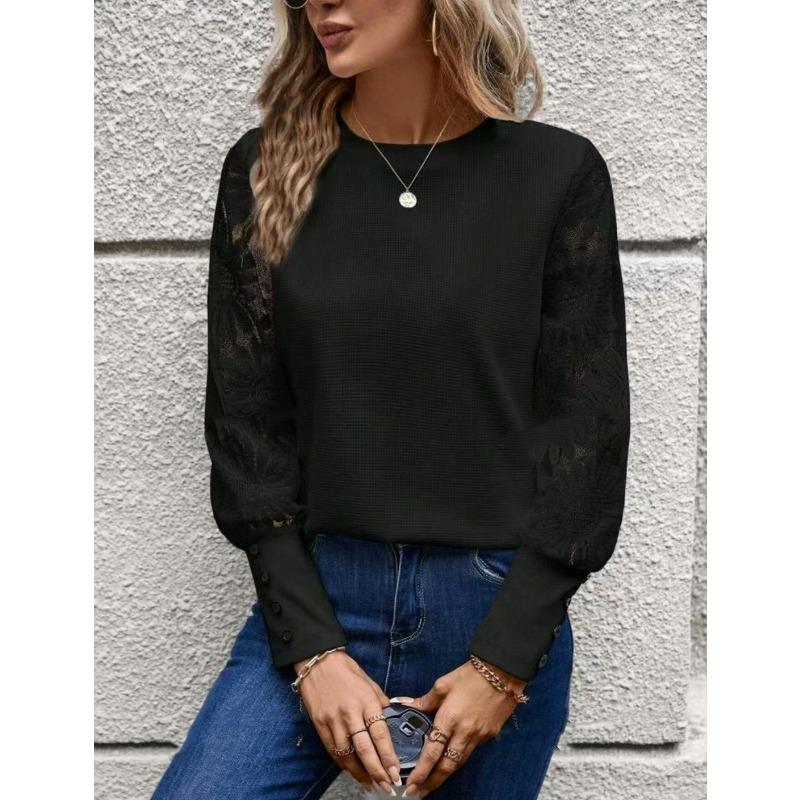 

Женские вафельные пуговицах женские топы пуловеры длинные рукава футболки XL чёрный