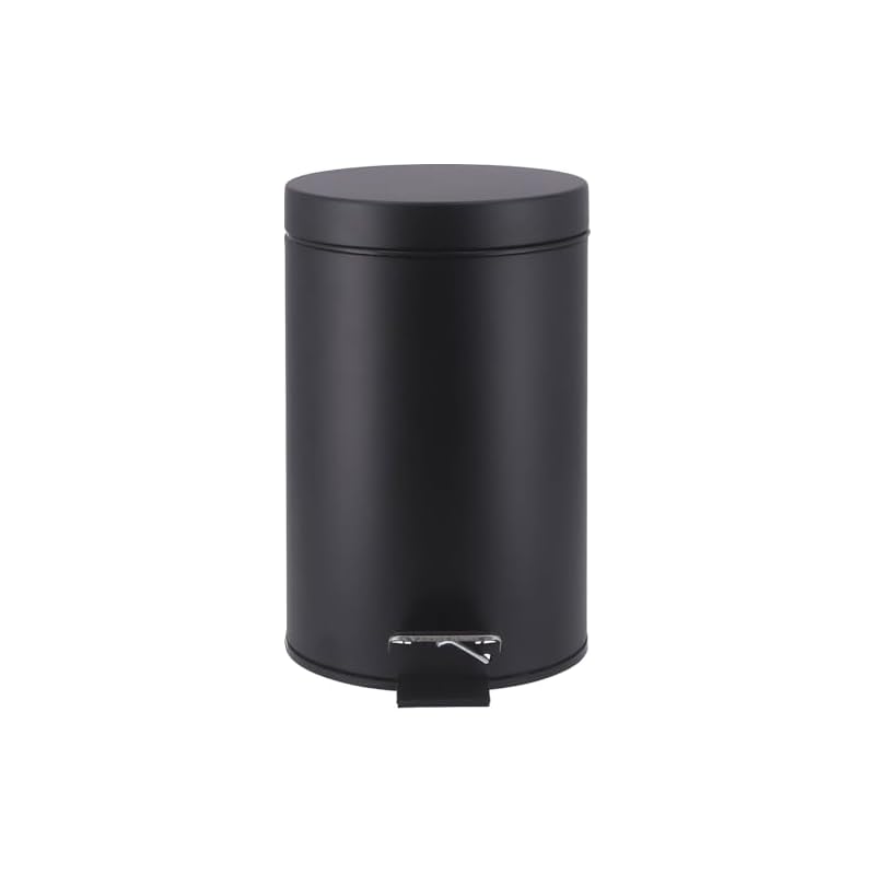Fuji Boeki Quiet Closing Trash Can with Lid, Pedal-Operated, Soft Close, Silent, 3L Capacity, with Handle, Compact, Under-Desk Trash Can, Black, 37695