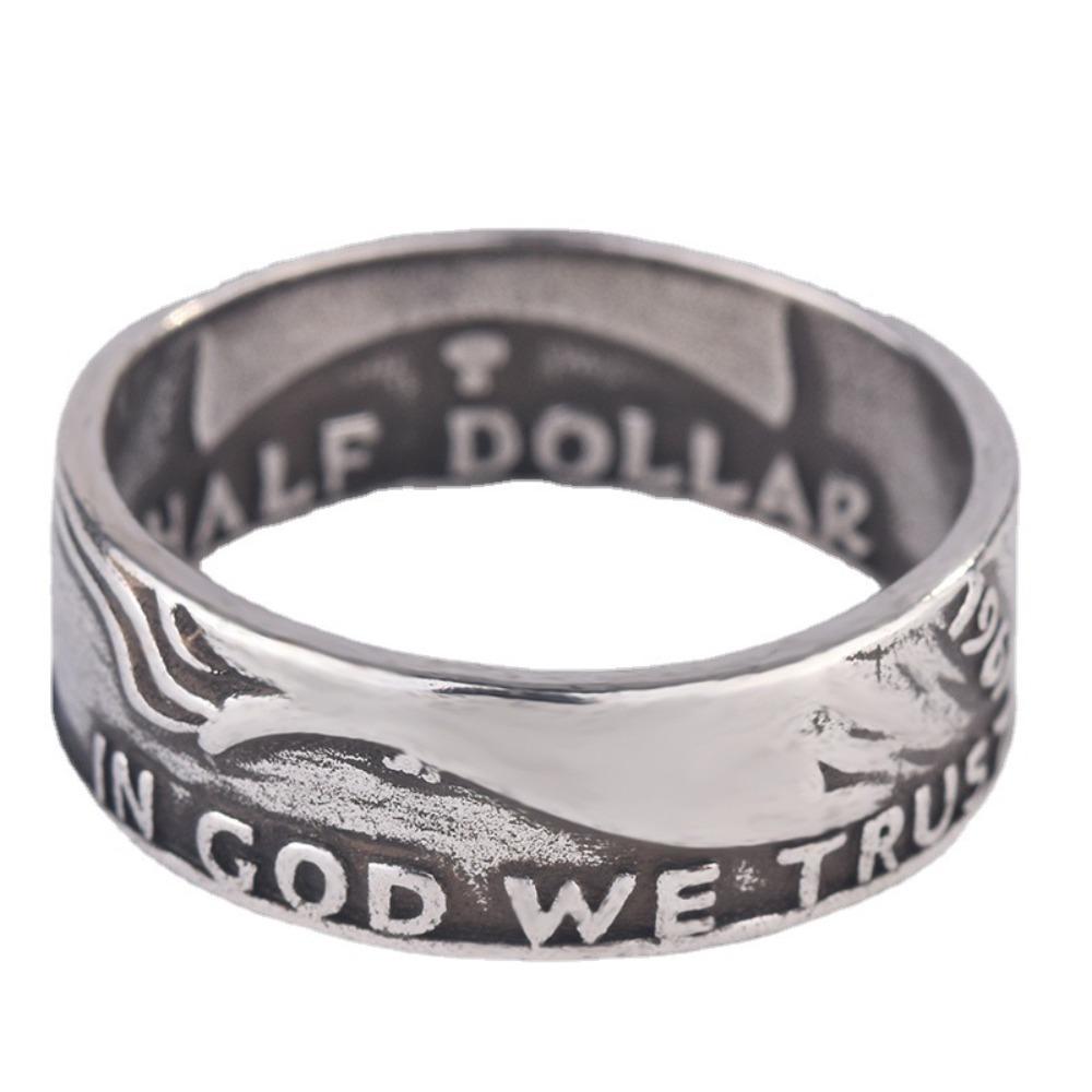 Classic US Morgan Coin Ring S925 Silver Plated Vintage Engraved God We Trust Statement Jewelry