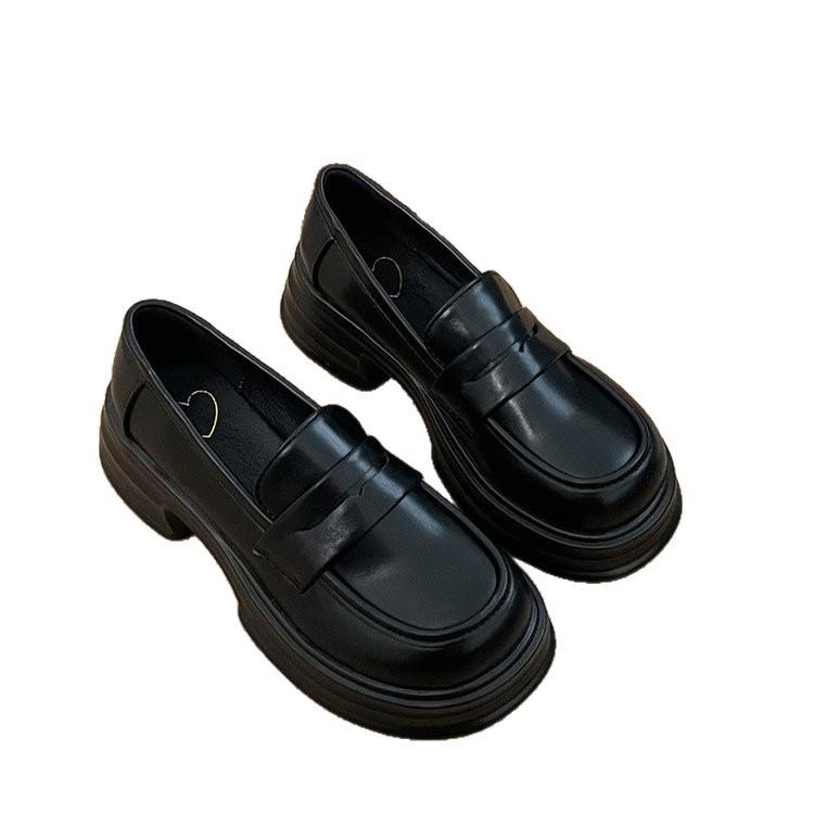 Black retro small leather shoes women's autumn 2025 new British style thick heel platform loafer with skirt Japanese jk