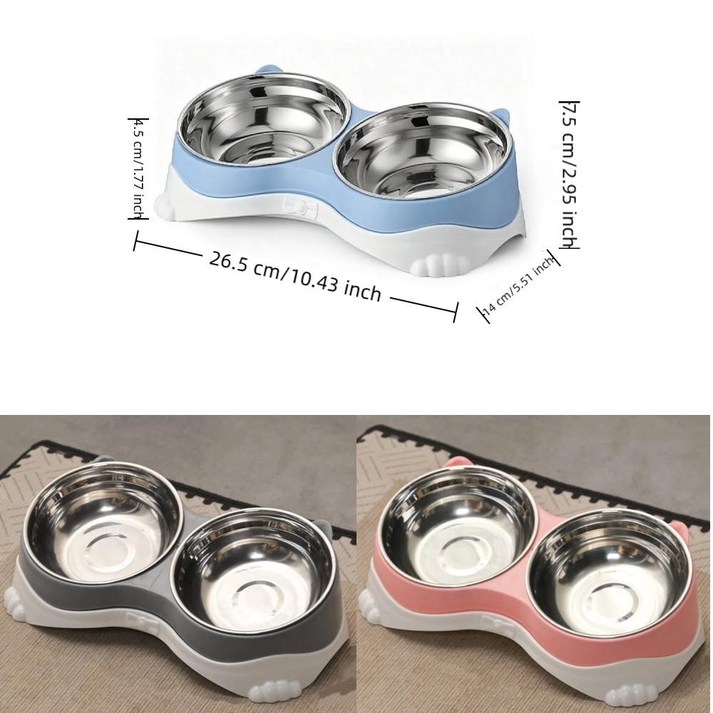 Raised Neck Protection Cat Ear Pet Double Bowl Anti-spill Pet Feeding Bowl Small Pet Food Bowl